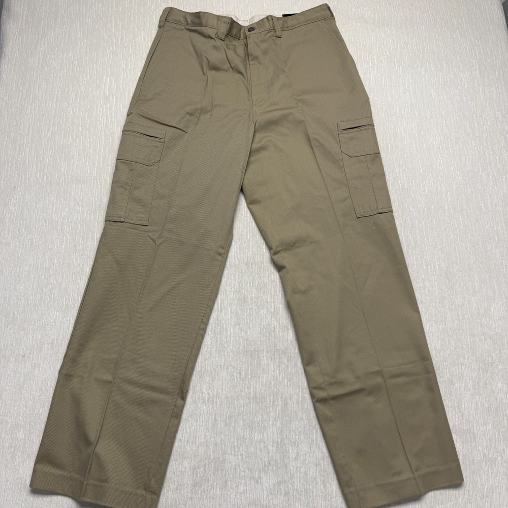 Dickies Industrial Cargo Pants Mens 36x32 Khaki Cotton Straight Leg Workwear